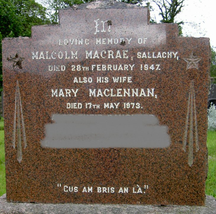 Photo of headstones/Mary MacLennan d 1973 hdstn Lochalsh chyd